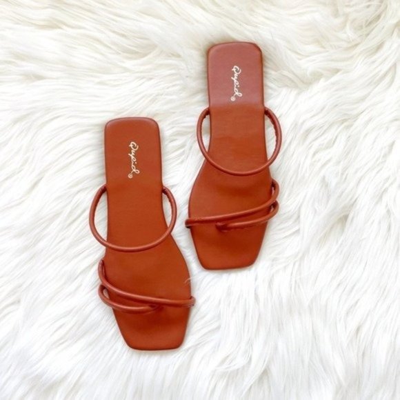 Shoes - Brick strappy square toe sandals flat slides